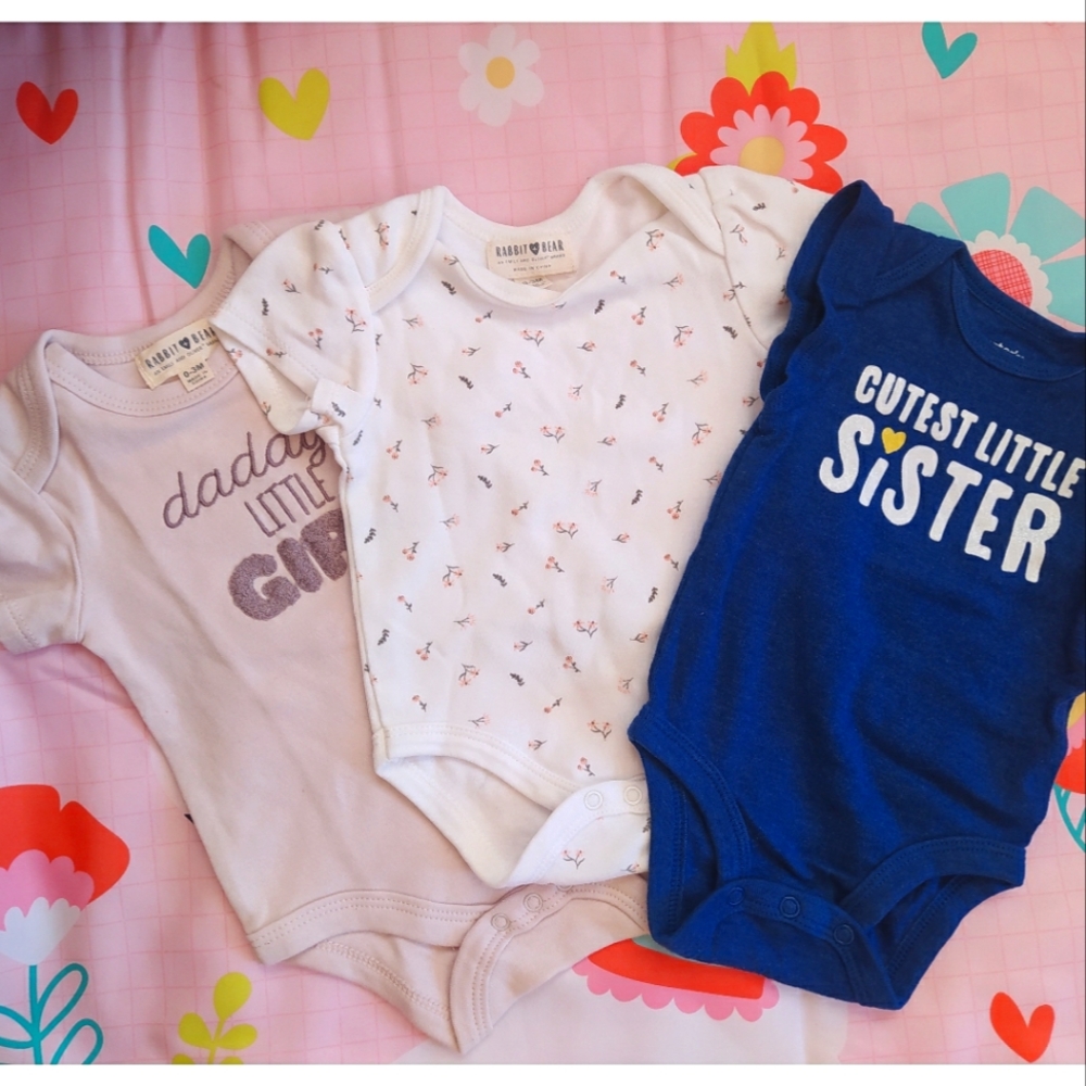 🔥3 pcs Baby girl clothes, 0-3M baby girl,  one size, Rabbit & bear, carter's.